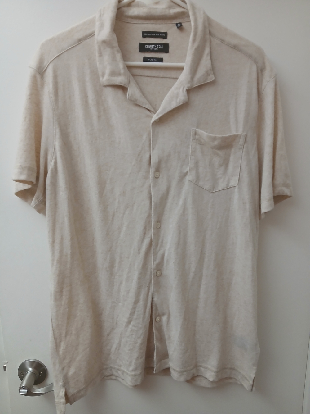 Kenneth Cole Men's Cream Short-Sleeve Button-Up Shirt